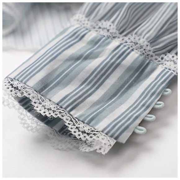 Blue Stripe Sheer Ruffle Runway Top - Picture 6 of 8